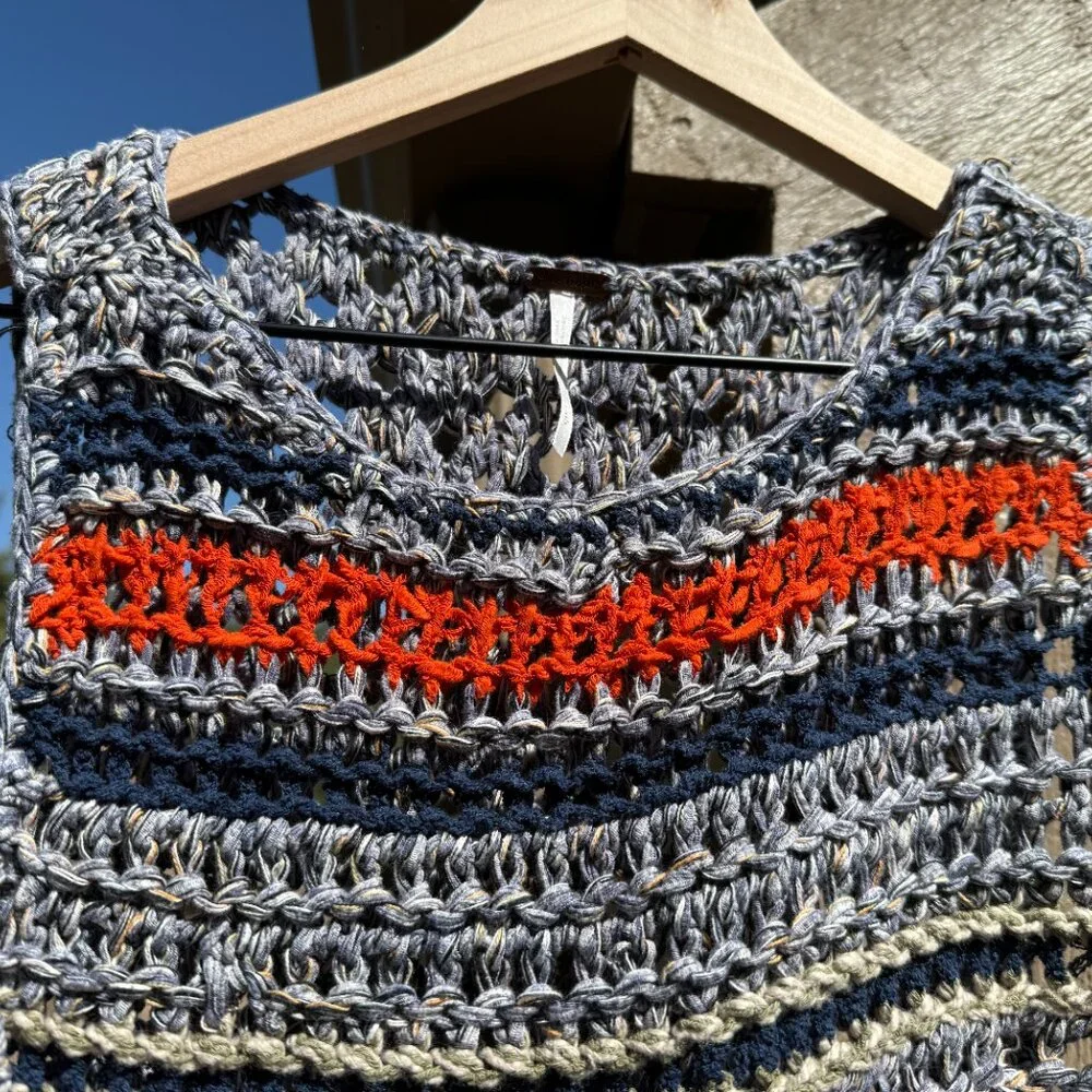 Free People Step Outside Striped Crochet Tank